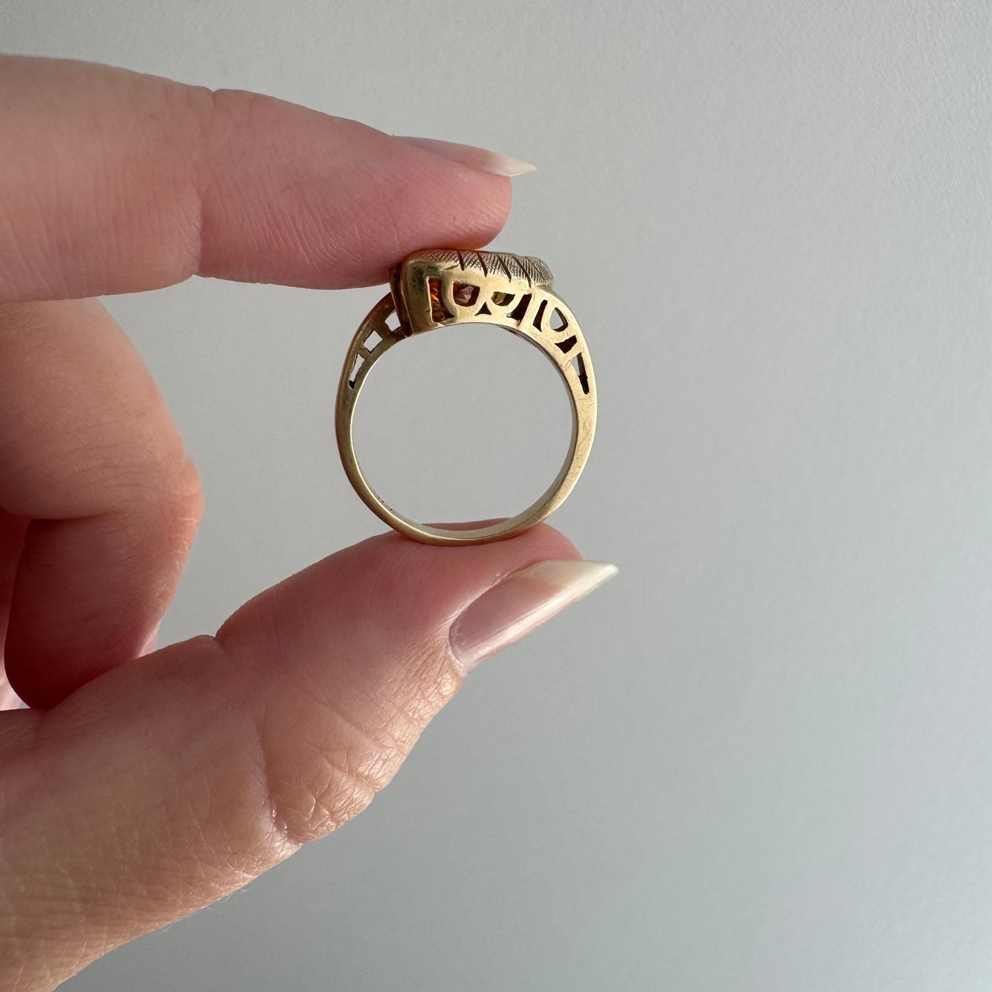 rehabbed V I N T A G E // subtle eye / late mid century crescent moon eye with citrine and topaz / size 5.5