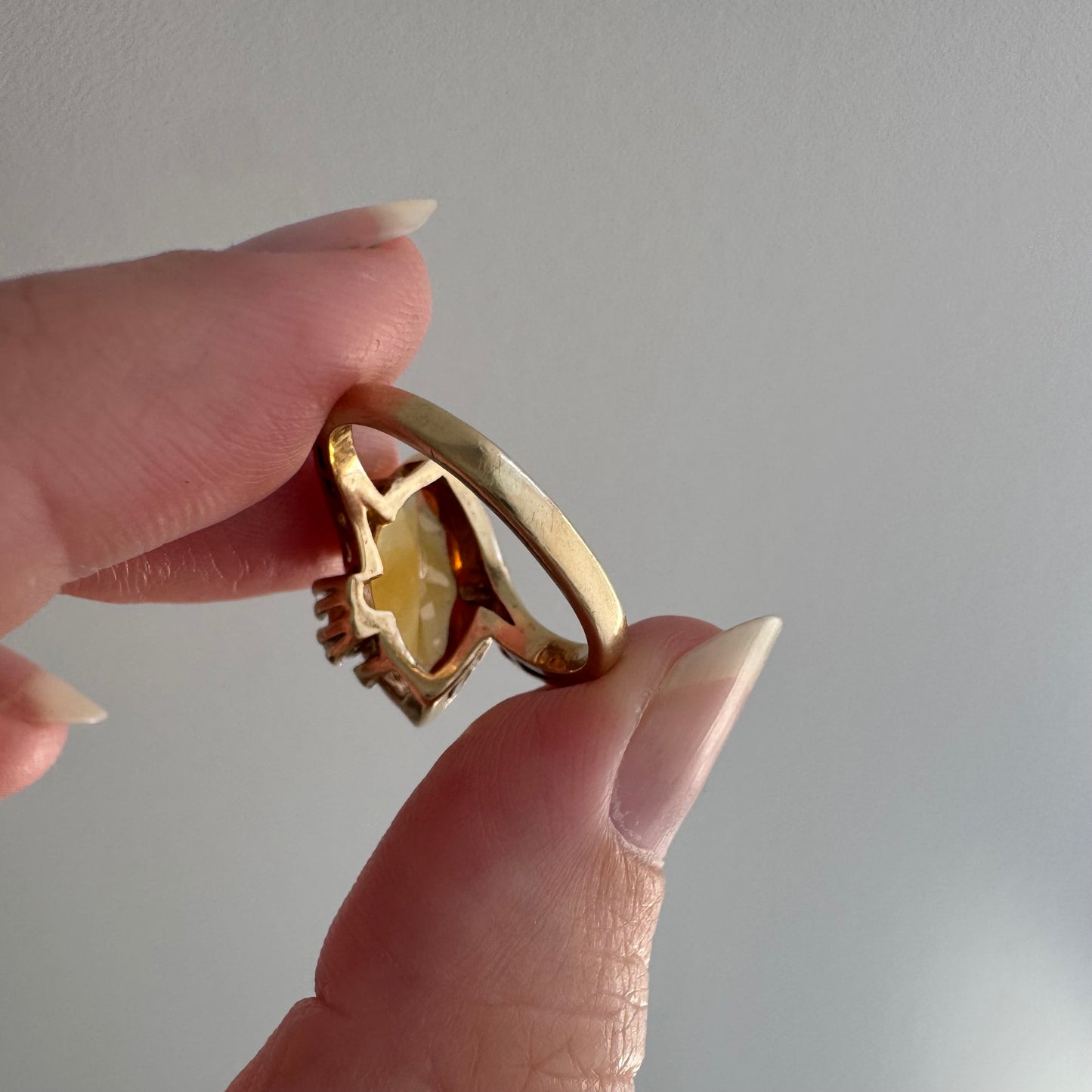 rehabbed V I N T A G E // subtle eye / late mid century crescent moon eye with citrine and topaz / size 5.5