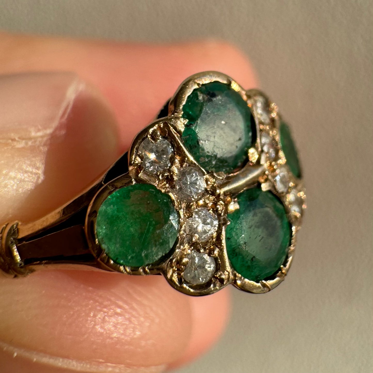 A N T I Q U E // emerald romance / 10k emerald and diamond edwardian cluster ring / size 6.5