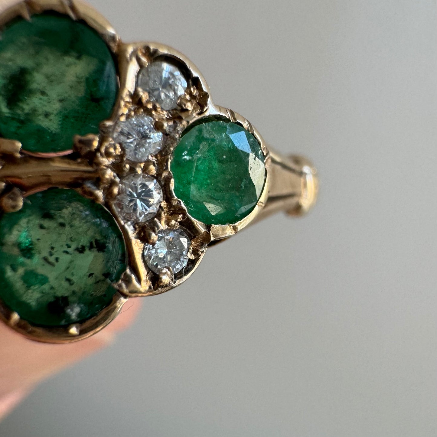 A N T I Q U E // emerald romance / 10k emerald and diamond edwardian cluster ring / size 6.5