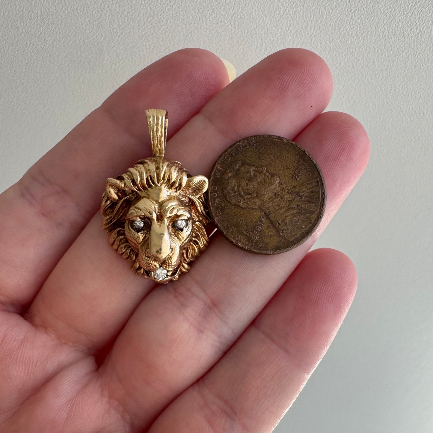 V I N T A G E // diamond grin / solid 14k yellow gold and diamond lion face / a pendant