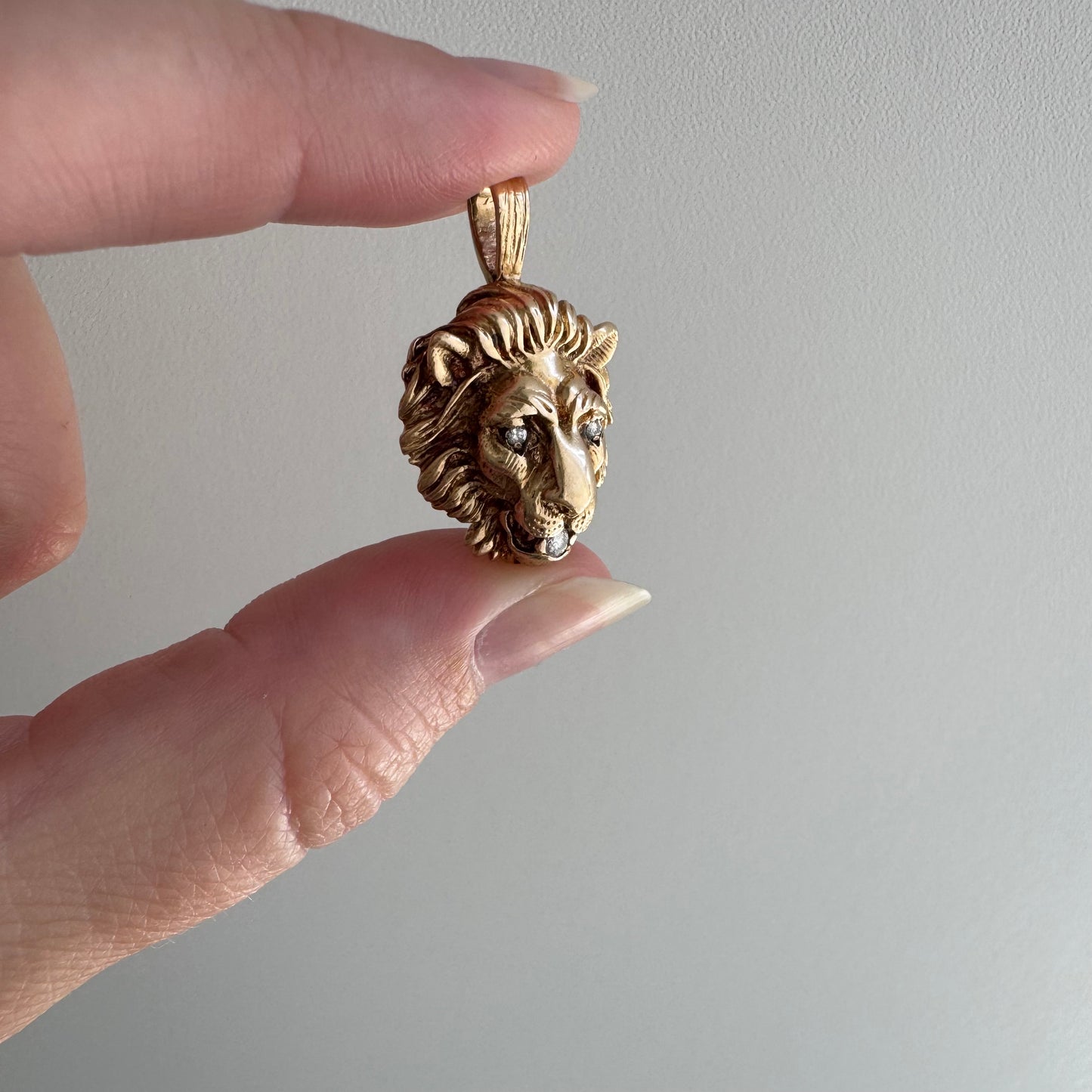 V I N T A G E // diamond grin / solid 14k yellow gold and diamond lion face / a pendant