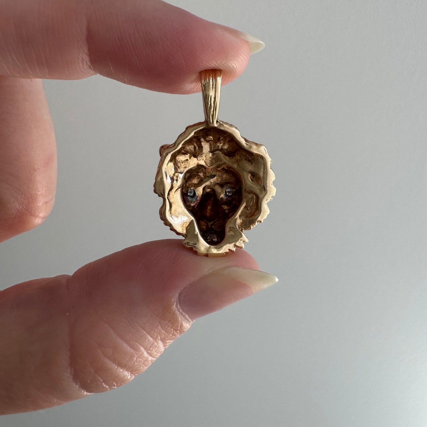 V I N T A G E // diamond grin / solid 14k yellow gold and diamond lion face / a pendant