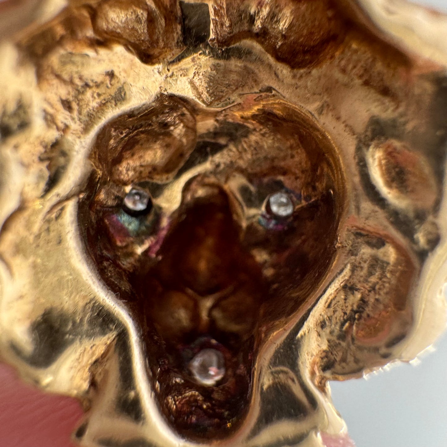 V I N T A G E // diamond grin / solid 14k yellow gold and diamond lion face / a pendant