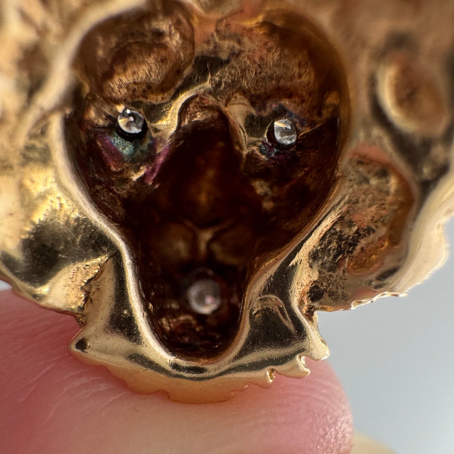 V I N T A G E // diamond grin / solid 14k yellow gold and diamond lion face / a pendant