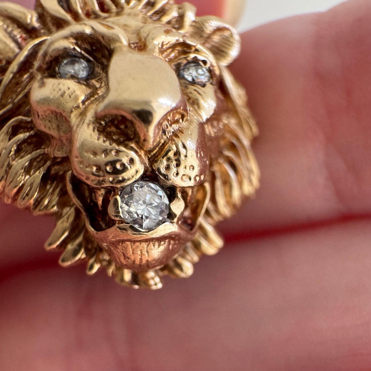 V I N T A G E // diamond grin / solid 14k yellow gold and diamond lion face / a pendant