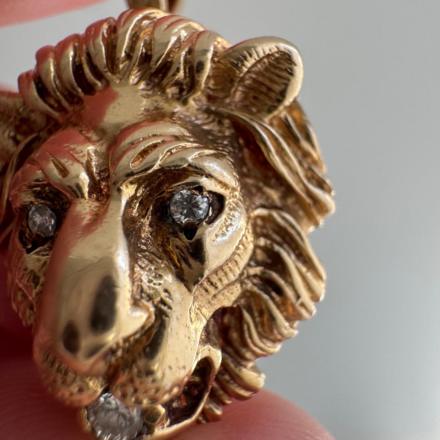 V I N T A G E // diamond grin / solid 14k yellow gold and diamond lion face / a pendant