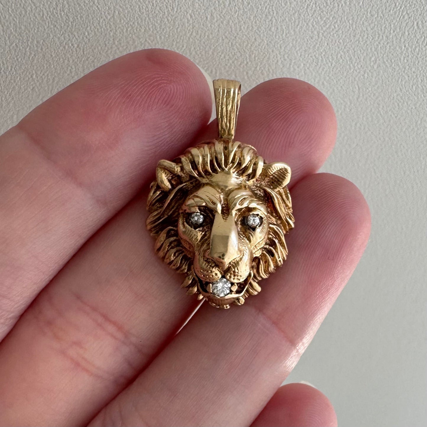 V I N T A G E // diamond grin / solid 14k yellow gold and diamond lion face / a pendant