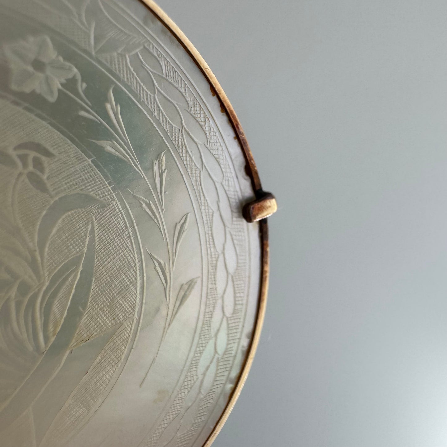 reworked A N T I Q U E // fruits of our labor / solid 14k yellow gold framed antique Chinese gambling chip pendant / carved mother of pearl