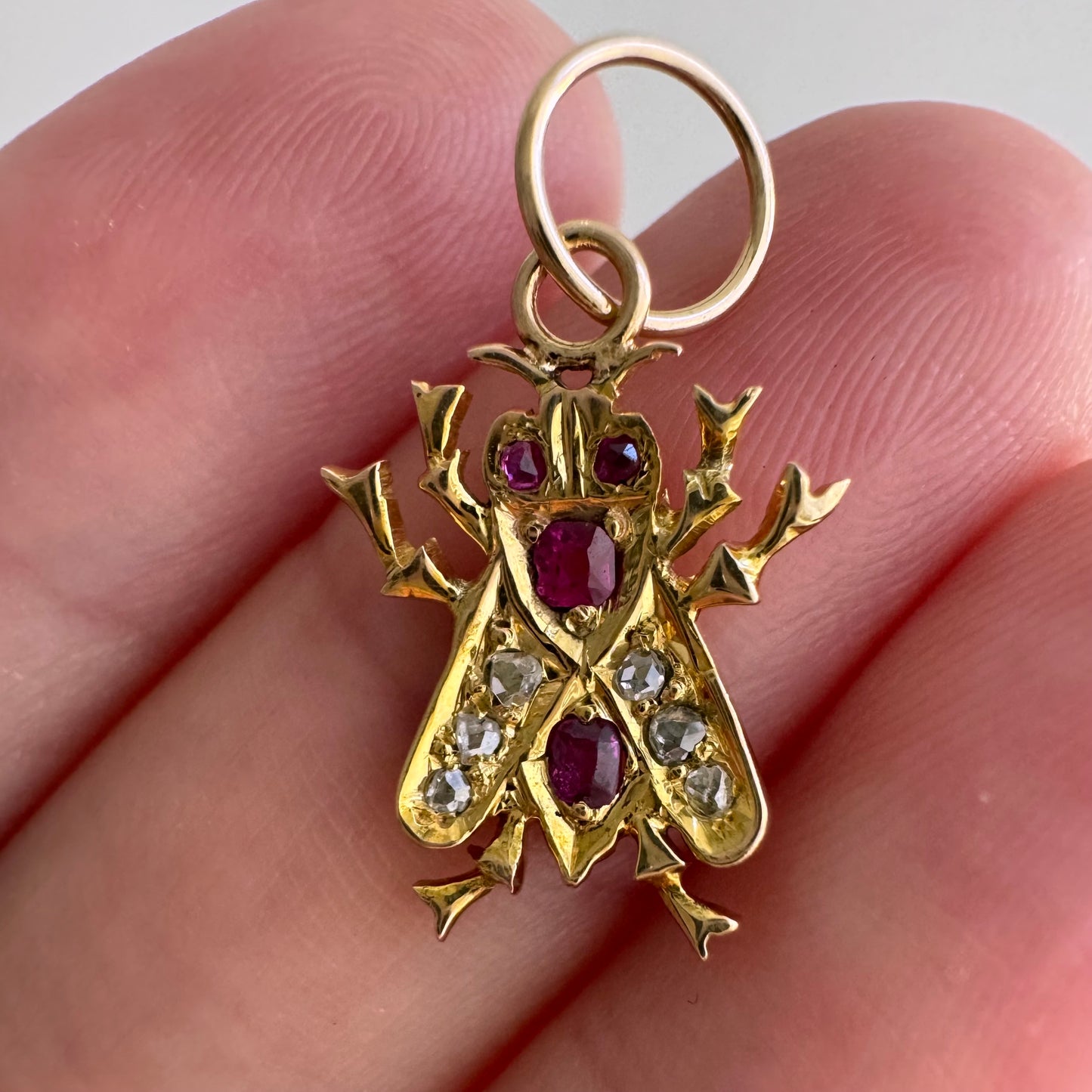 reimagined A N T I Q U E // memento mori fly / victorian era 14k diamond and ruby fly / a conversion pendant