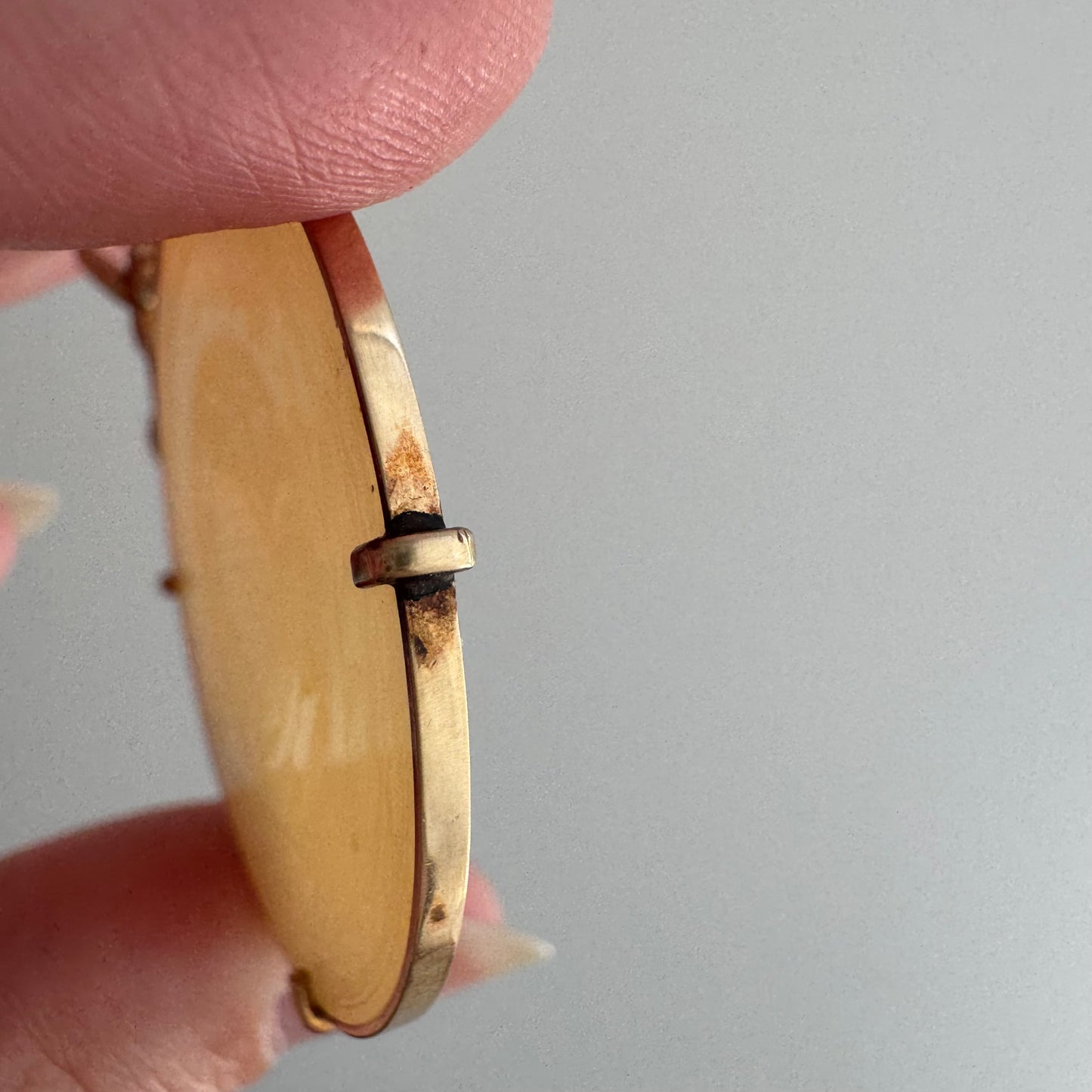 reworked A N T I Q U E // fruits of our labor / solid 14k yellow gold framed antique Chinese gambling chip pendant / carved mother of pearl