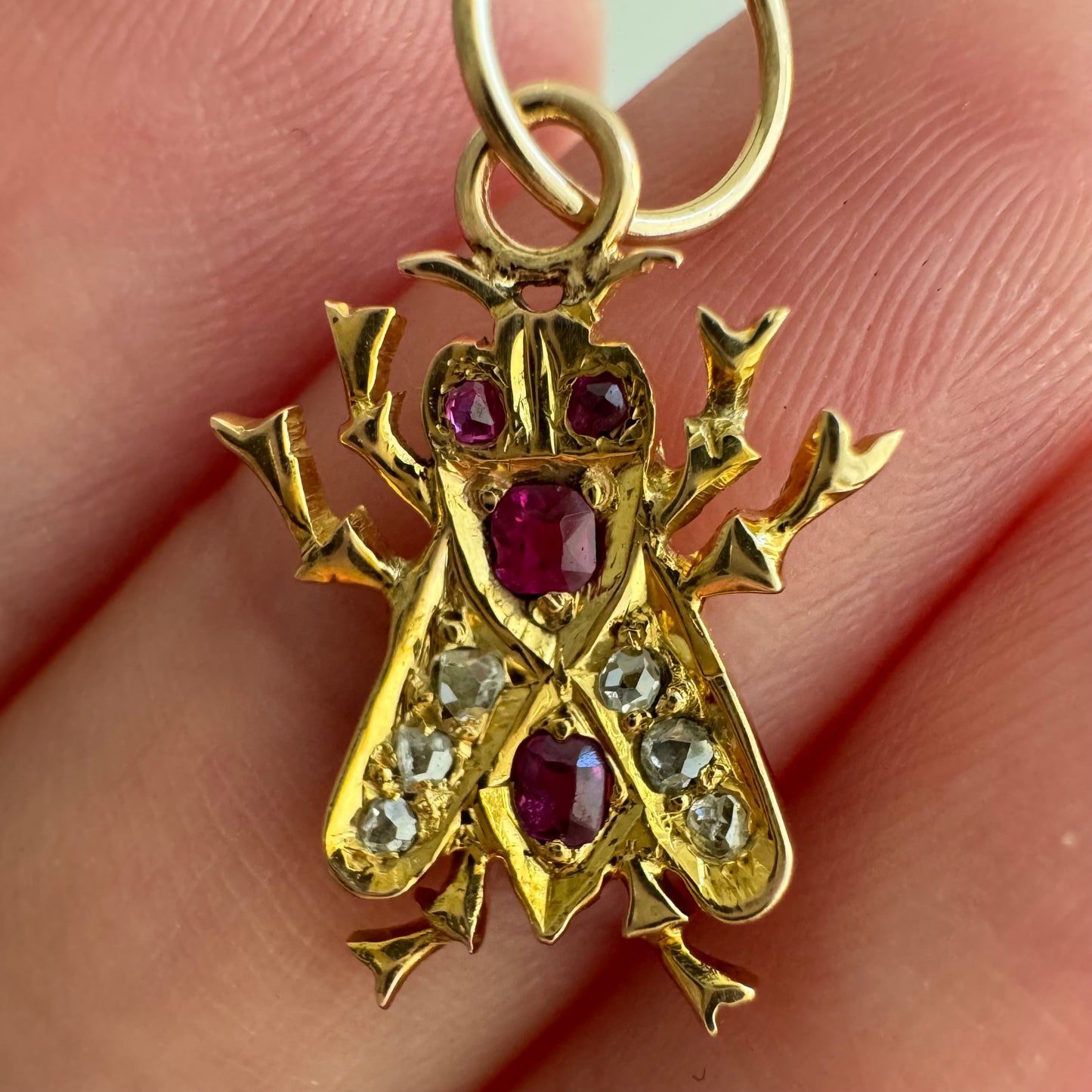 reimagined A N T I Q U E // memento mori fly / victorian era 14k diamond and ruby fly / a conversion pendant