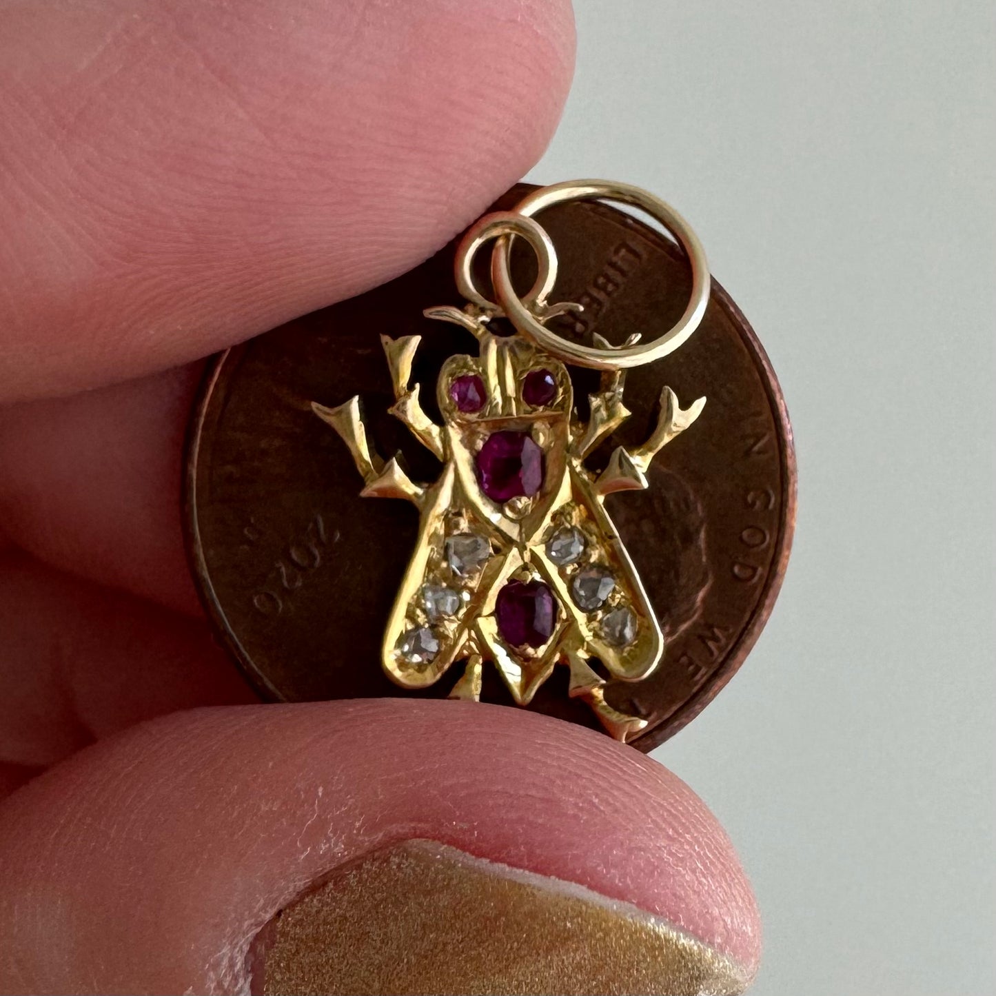 reimagined A N T I Q U E // memento mori fly / victorian era 14k diamond and ruby fly / a conversion pendant