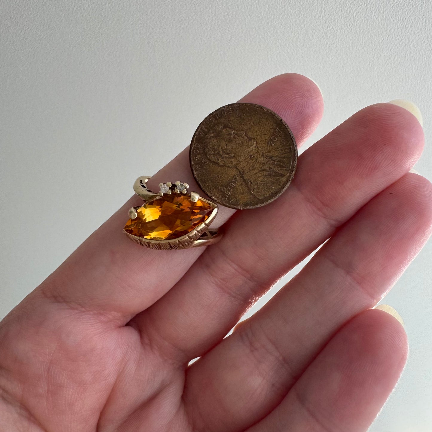 rehabbed V I N T A G E // subtle eye / late mid century crescent moon eye with citrine and topaz / size 5.5