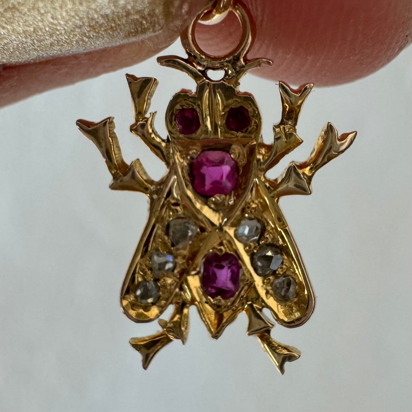 reimagined A N T I Q U E // memento mori fly / victorian era 14k diamond and ruby fly / a conversion pendant