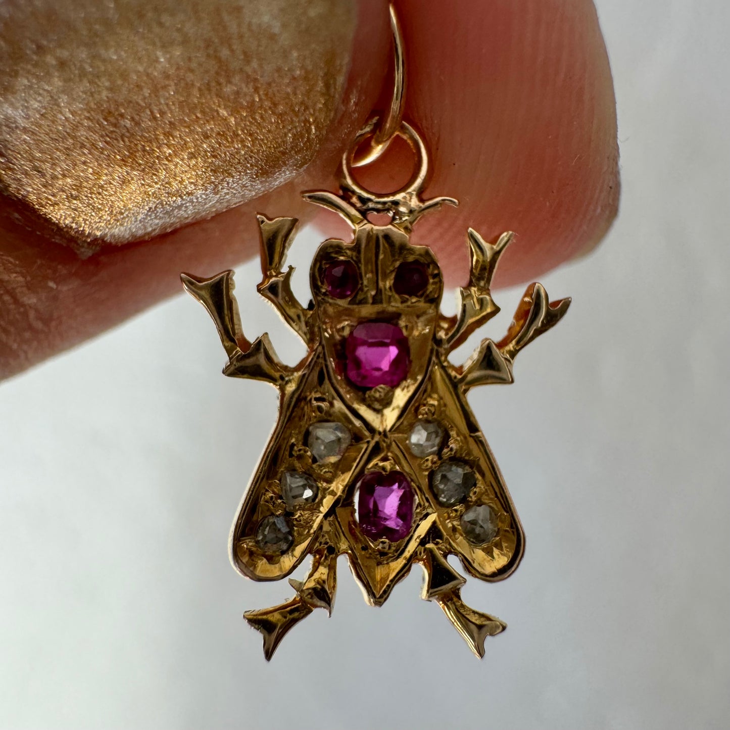 reimagined A N T I Q U E // memento mori fly / victorian era 14k diamond and ruby fly / a conversion pendant