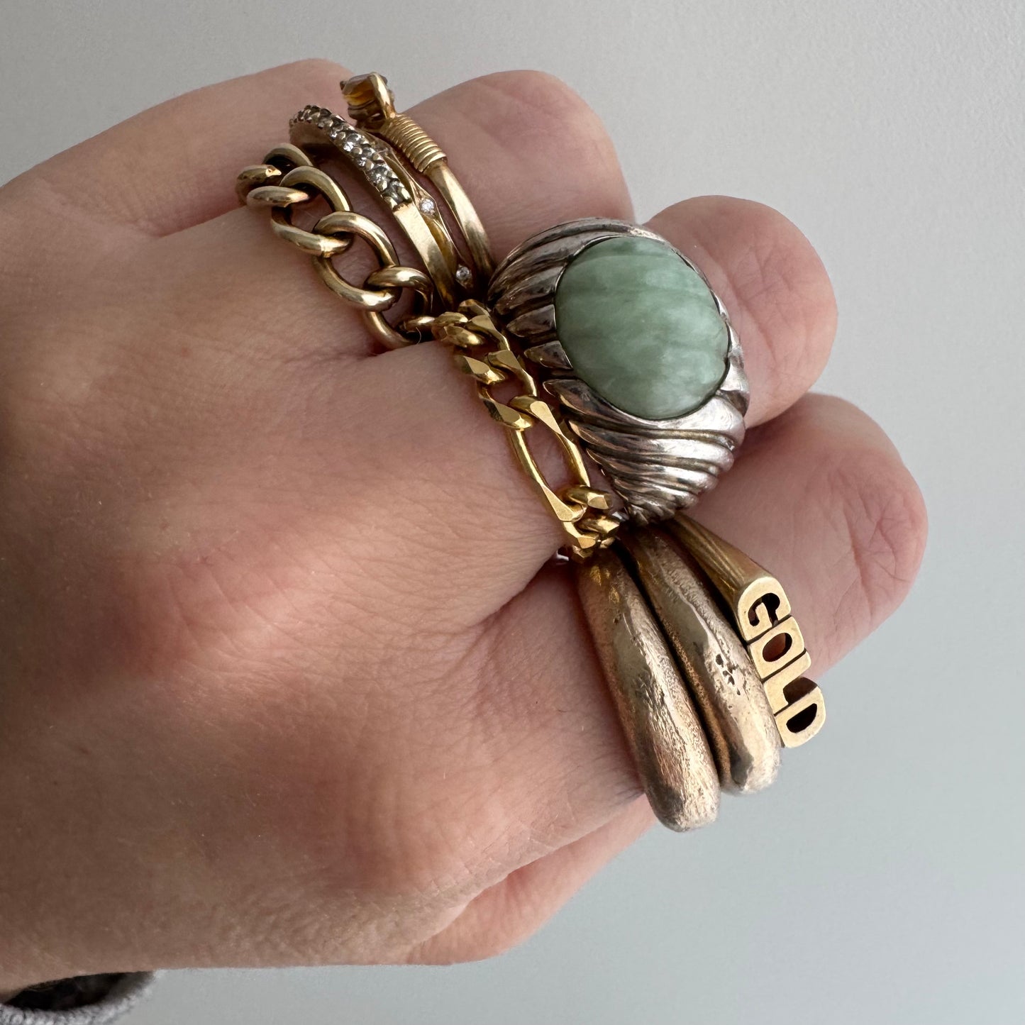 48 hour pricing // early access discounted price / sterling silver and green stone Chinese export ribbed dome ring / size 7.75