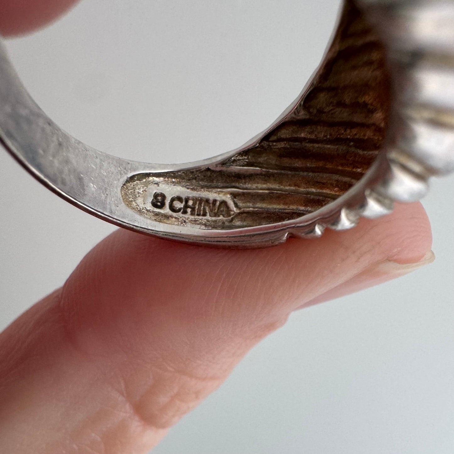 48 hour pricing // early access discounted price / sterling silver and green stone Chinese export ribbed dome ring / size 7.75