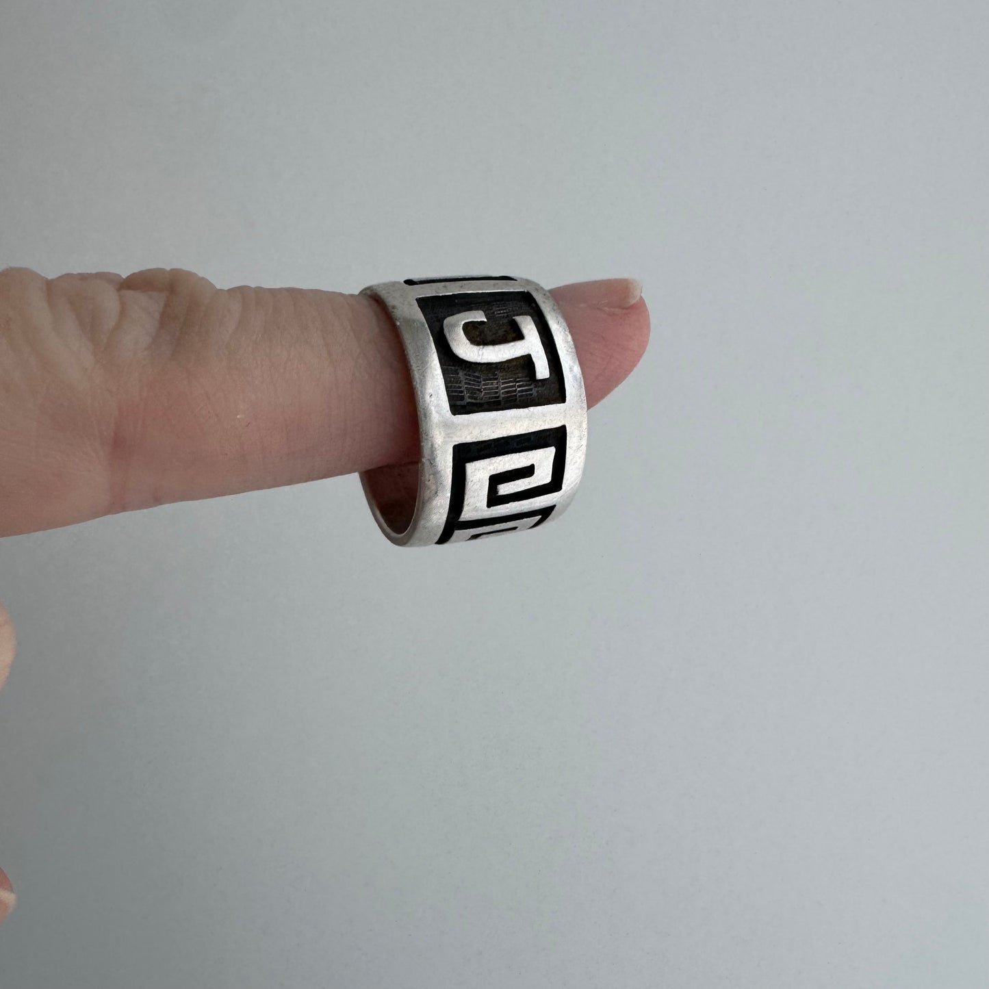 48 hour pricing // early access discounted price / sterling silver Greek key J initial wide band / size 6ish