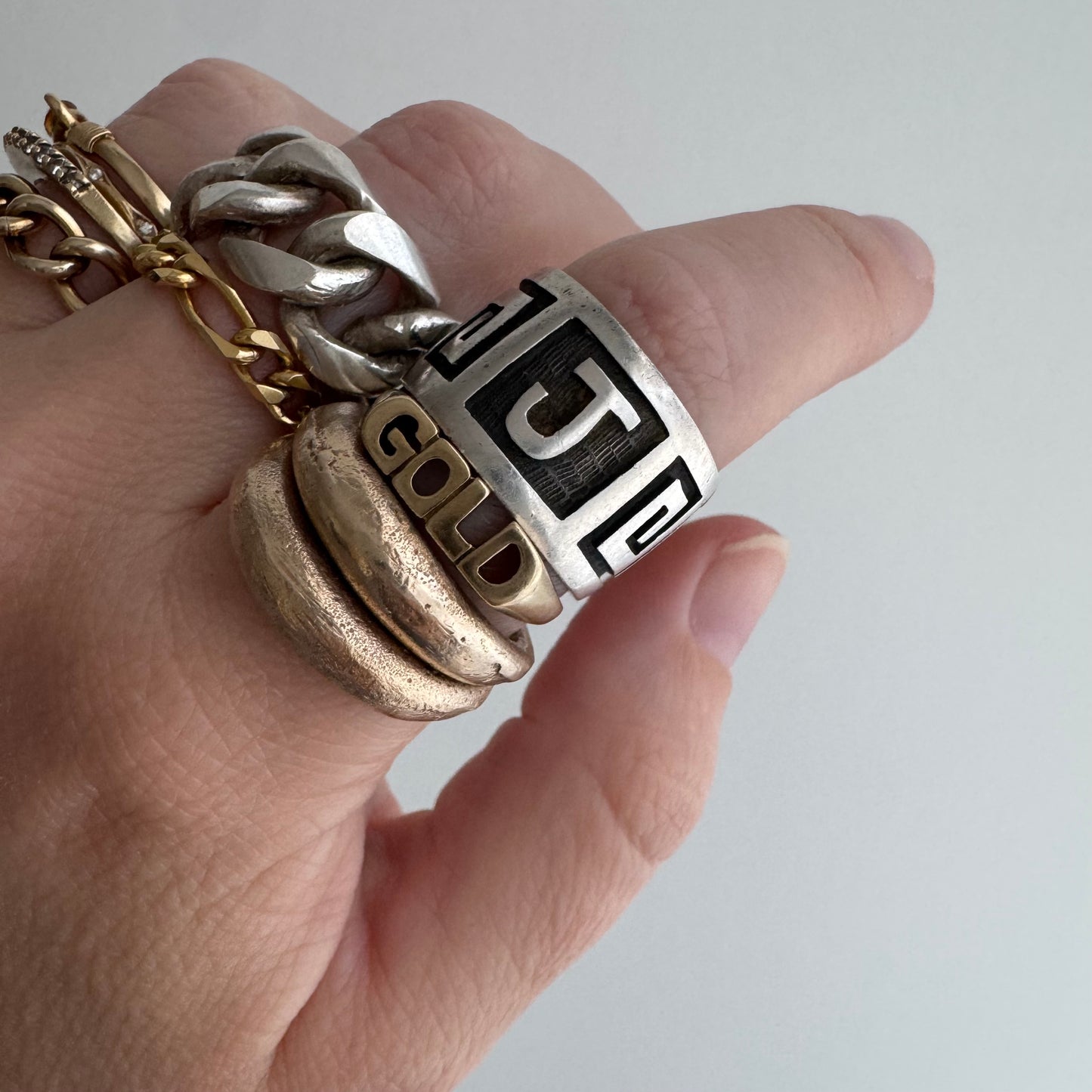 48 hour pricing // early access discounted price / sterling silver Greek key J initial wide band / size 6ish