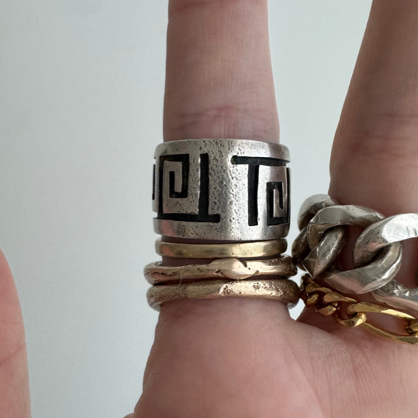 48 hour pricing // early access discounted price / sterling silver Greek key J initial wide band / size 6ish