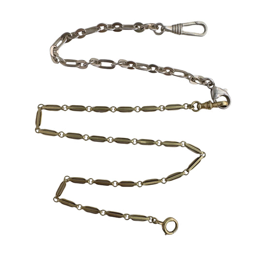 reimagined V I N T A G E // dynamic duo / 14k yellow gold fancy link and sterling silver trombone watch chain mashup / 21"