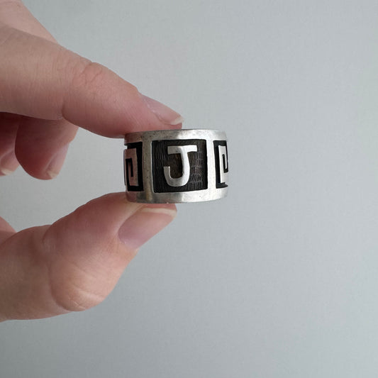 48 hour pricing // early access discounted price / sterling silver Greek key J initial wide band / size 6ish
