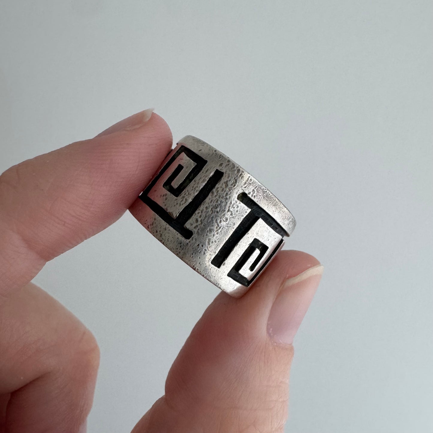 48 hour pricing // early access discounted price / sterling silver Greek key J initial wide band / size 6ish