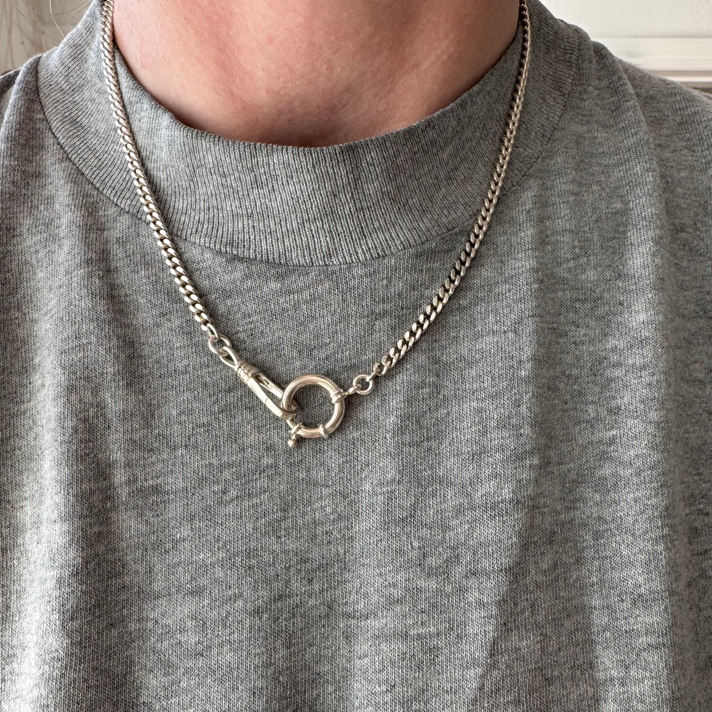 reimagined V I N T A G E // modern day watch chain / re-worked sterling flat faceted cuban curb chain / 17", 15.2g