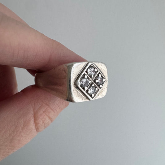 48 hour pricing // early access discounted price / sterling silver and glass stone signet ring / size 11.5+