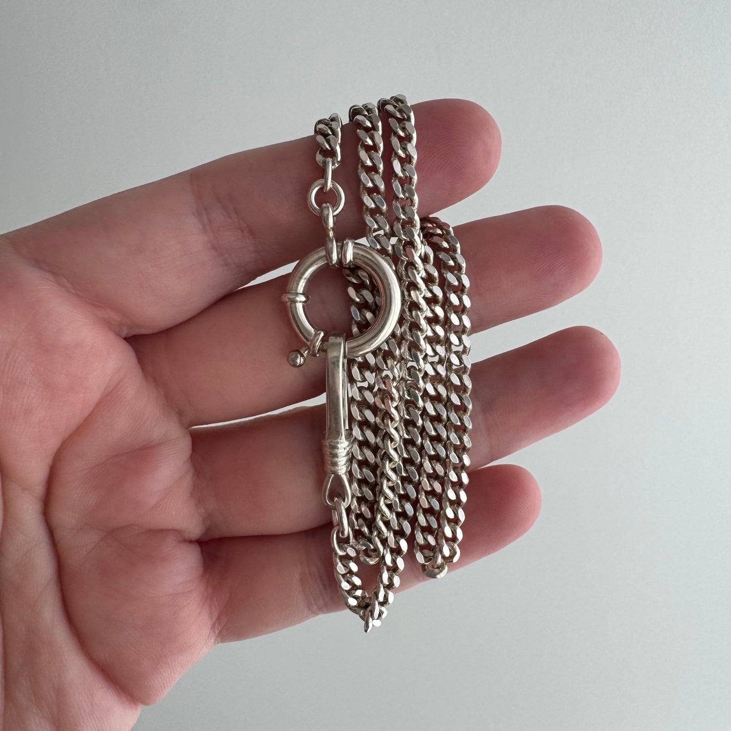 reimagined V I N T A G E // modern day watch chain / re-worked sterling flat faceted cuban curb chain / 17", 15.2g