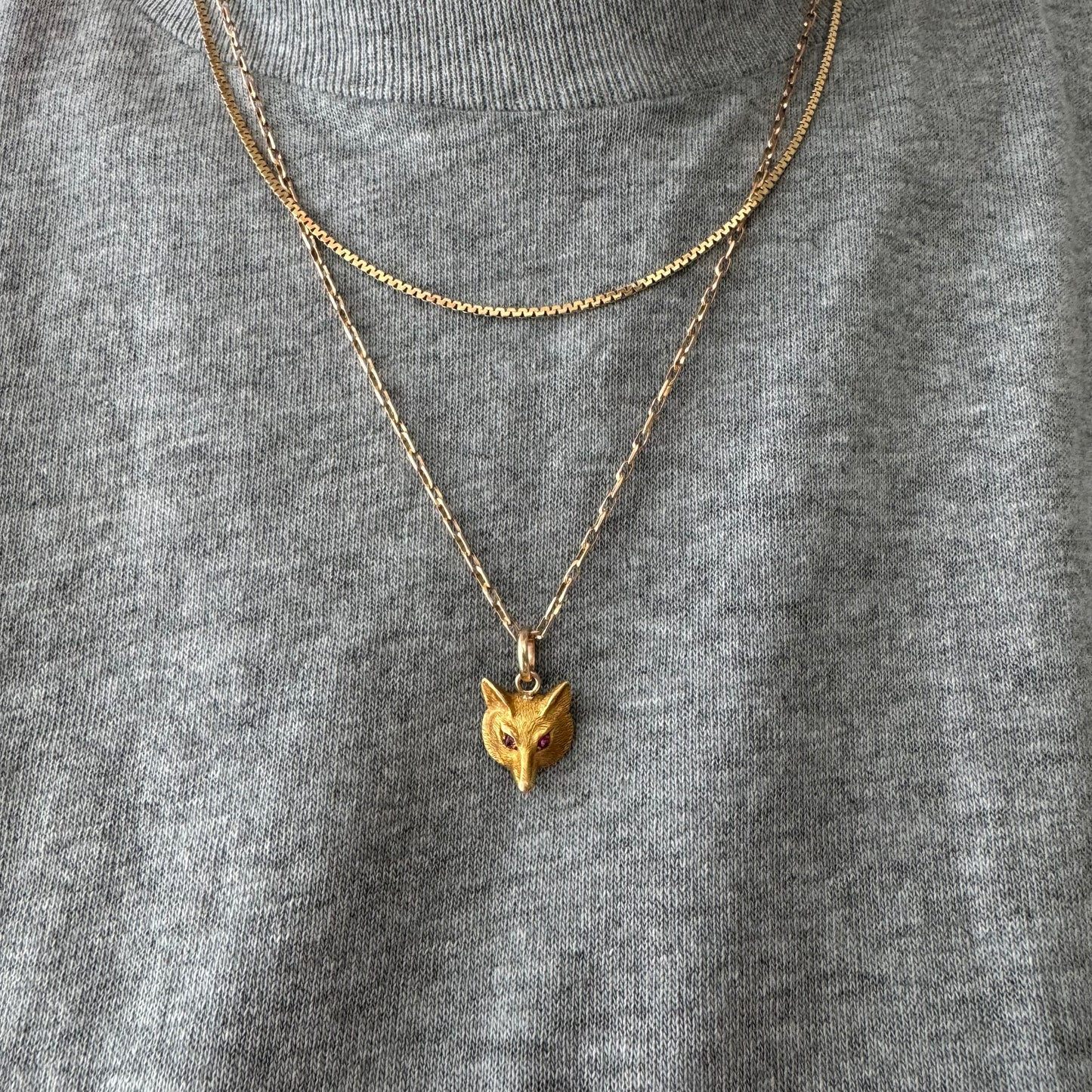 reimagined A N T I Q U E // foxy friend / 9k rosy yellow gold fox / pin conversion pendant
