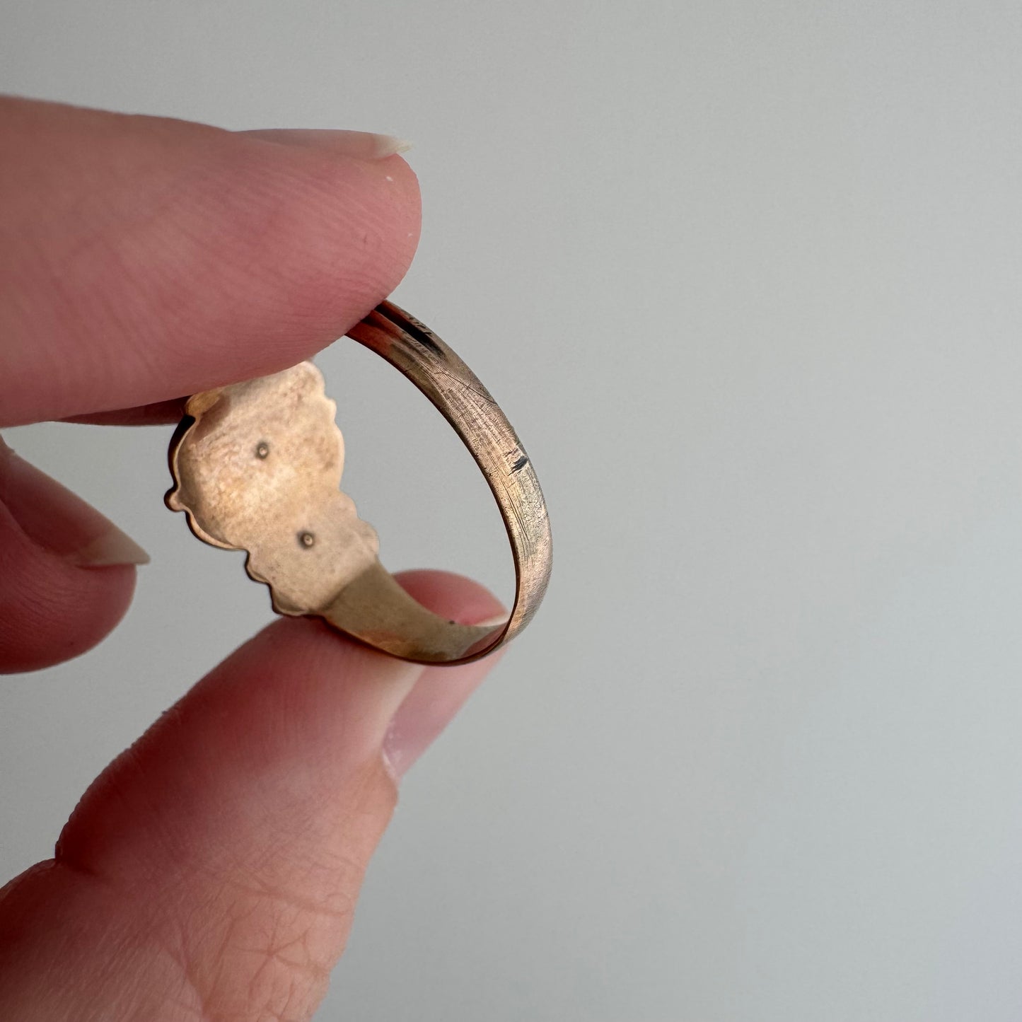 rehabbed A N T I Q U E // 9k rose gold starburst trilogy signet band with turquoise and rose cut diamond / size 9.25