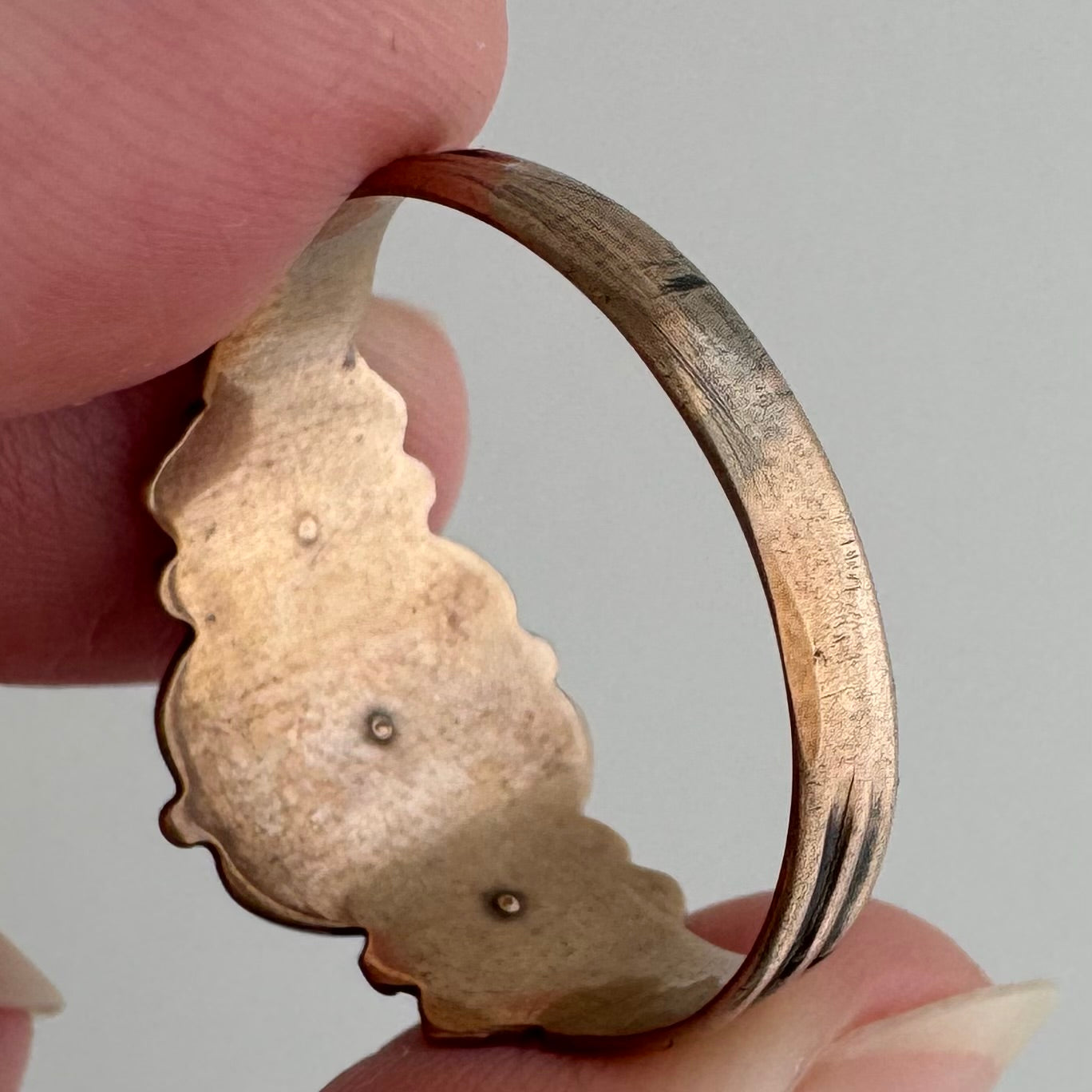 rehabbed A N T I Q U E // 9k rose gold starburst trilogy signet band with turquoise and rose cut diamond / size 9.25