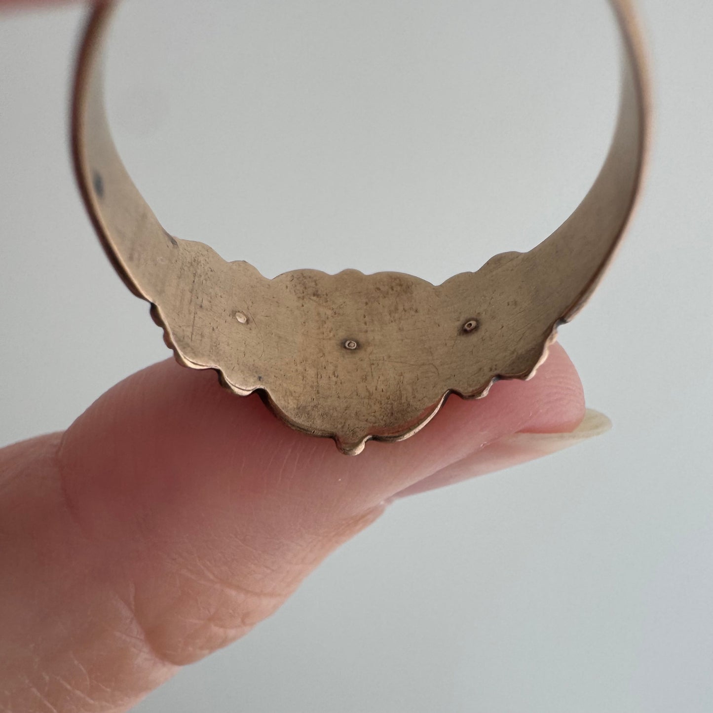 rehabbed A N T I Q U E // 9k rose gold starburst trilogy signet band with turquoise and rose cut diamond / size 9.25