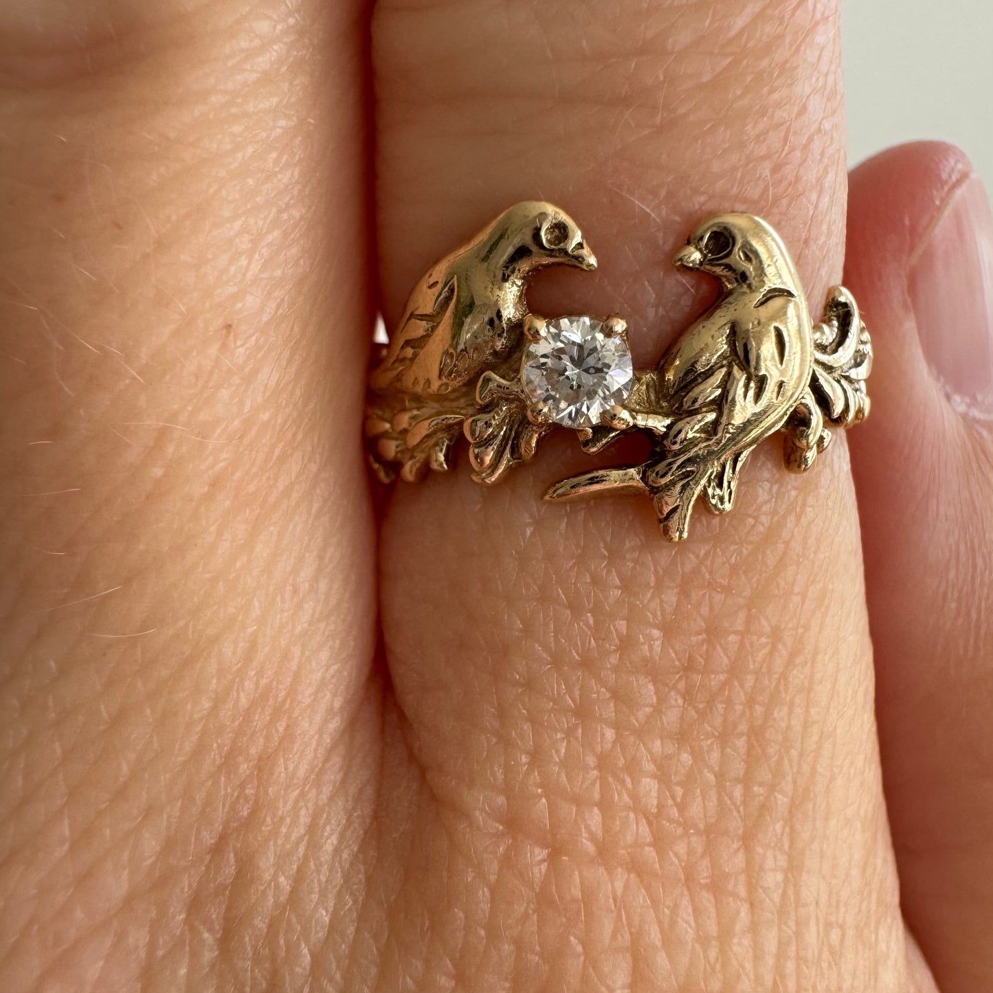 RESERVED V I N T A G E // love birds / 14k and diamond love bird ring / size 6