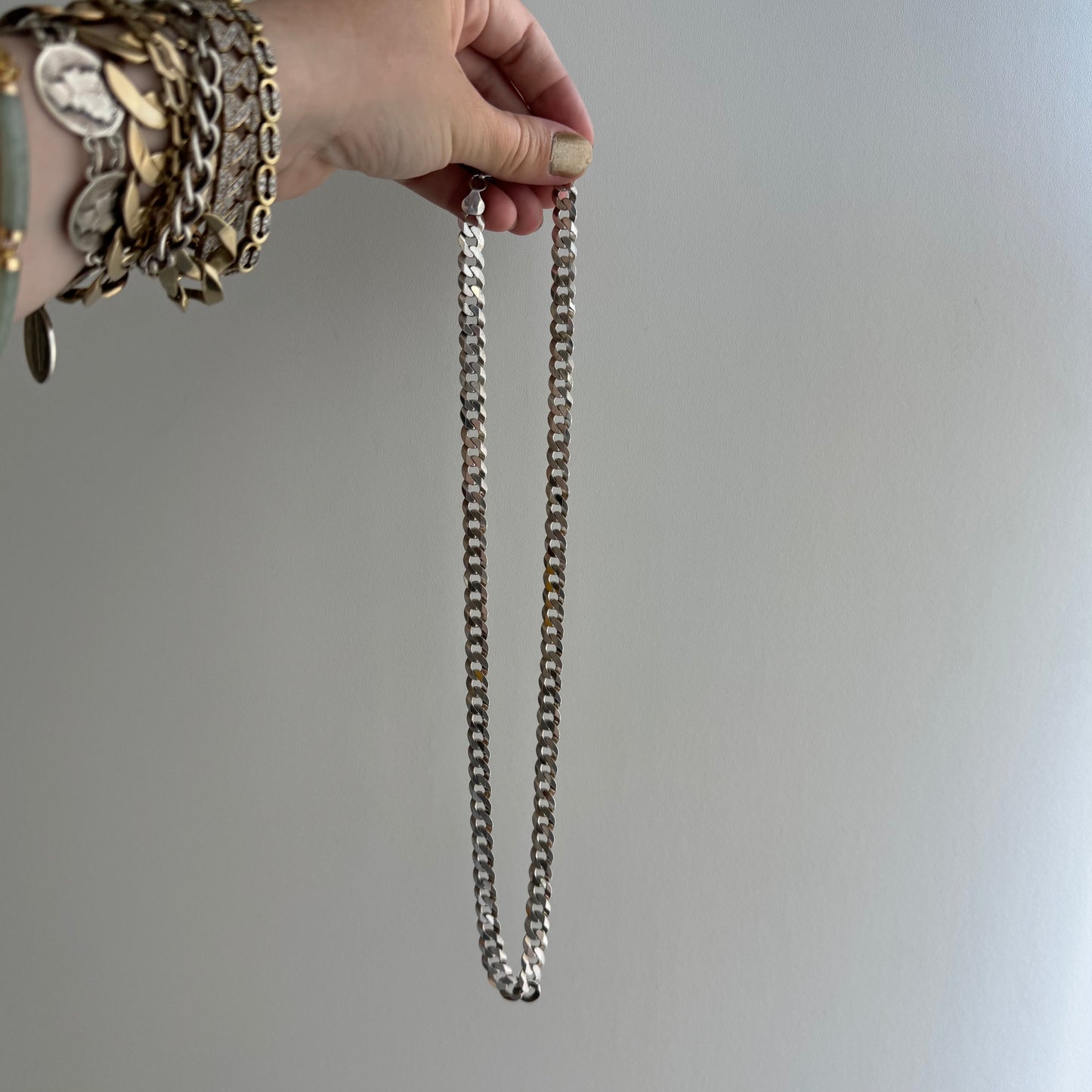 V I N T A G E // perfect chunky curb / sterling silver flat miami cuban curb style link chain necklace / 22", 34.2g