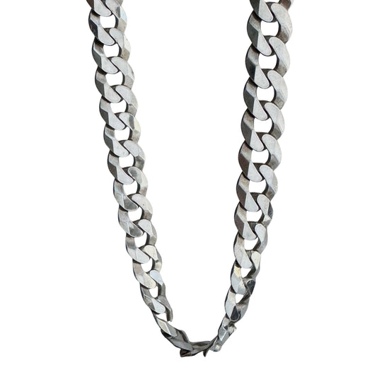 V I N T A G E // perfect chunky curb / sterling silver flat miami cuban curb style link chain necklace / 22", 34.2g