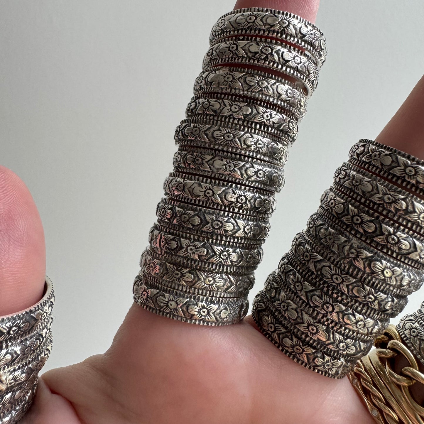 E S T A T E // new old stock bands / sterling silver art nouveau style floral patterned eternity bands