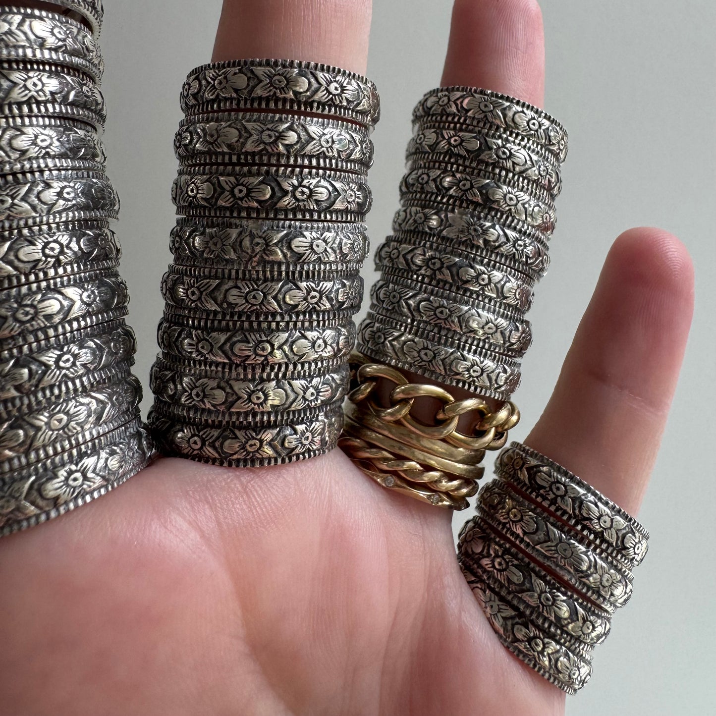 E S T A T E // new old stock bands / sterling silver art nouveau style floral patterned eternity bands