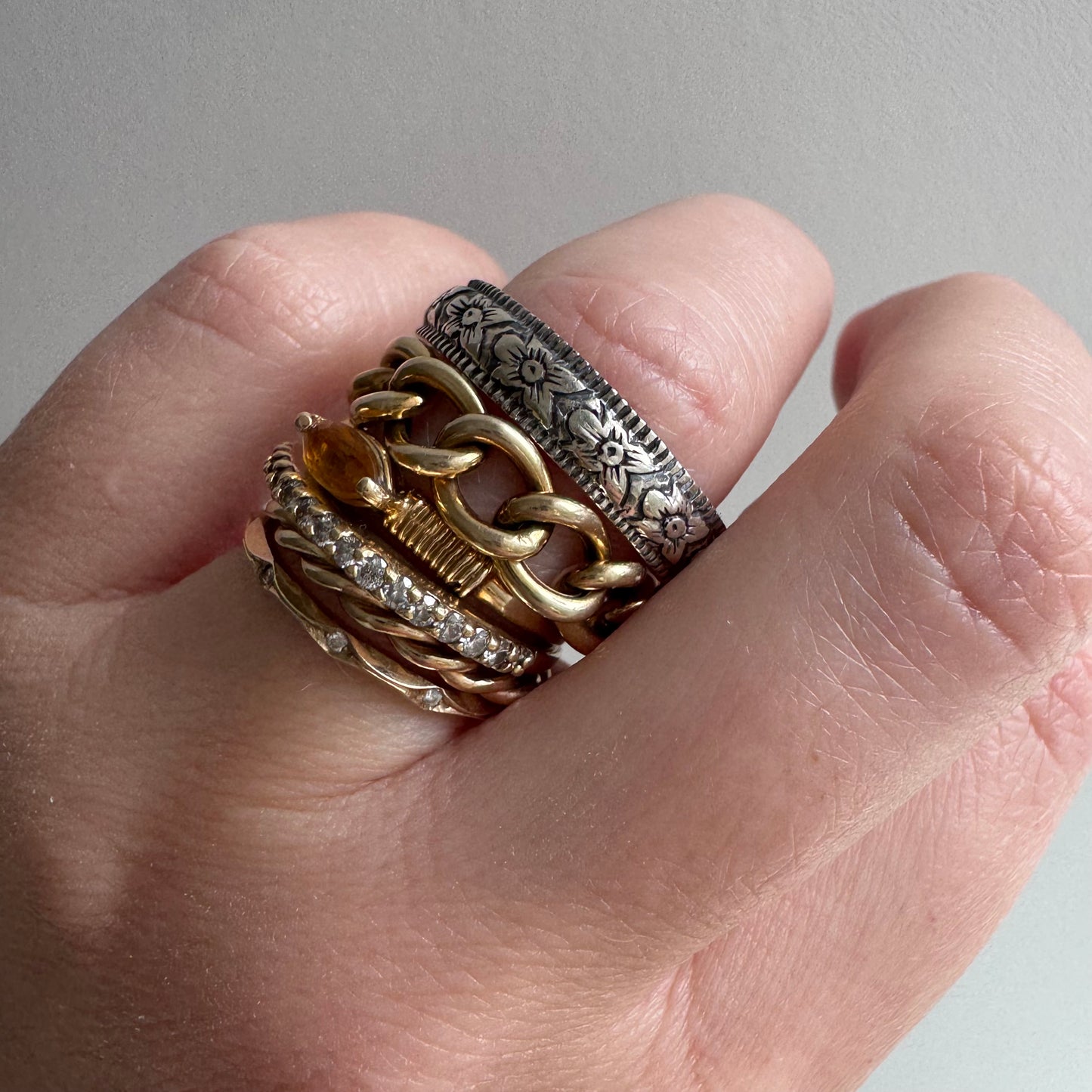 E S T A T E // new old stock bands / sterling silver art nouveau style floral patterned eternity bands