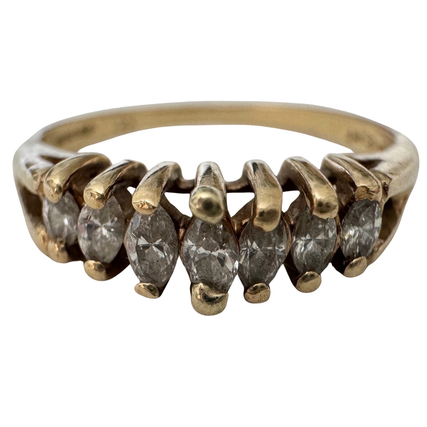 V I N T A G E // marquis arch / 14k and marquis diamond seven stone stackable ring / size 6.25+