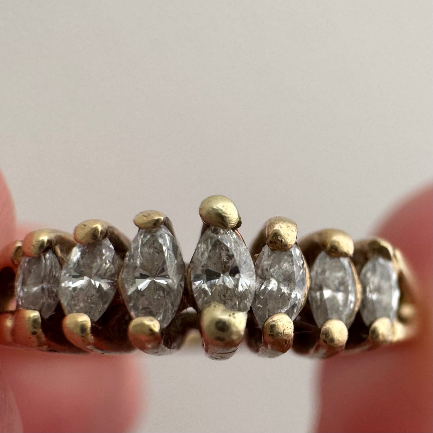 V I N T A G E // marquis arch / 14k and marquis diamond seven stone stackable ring / size 6.25+