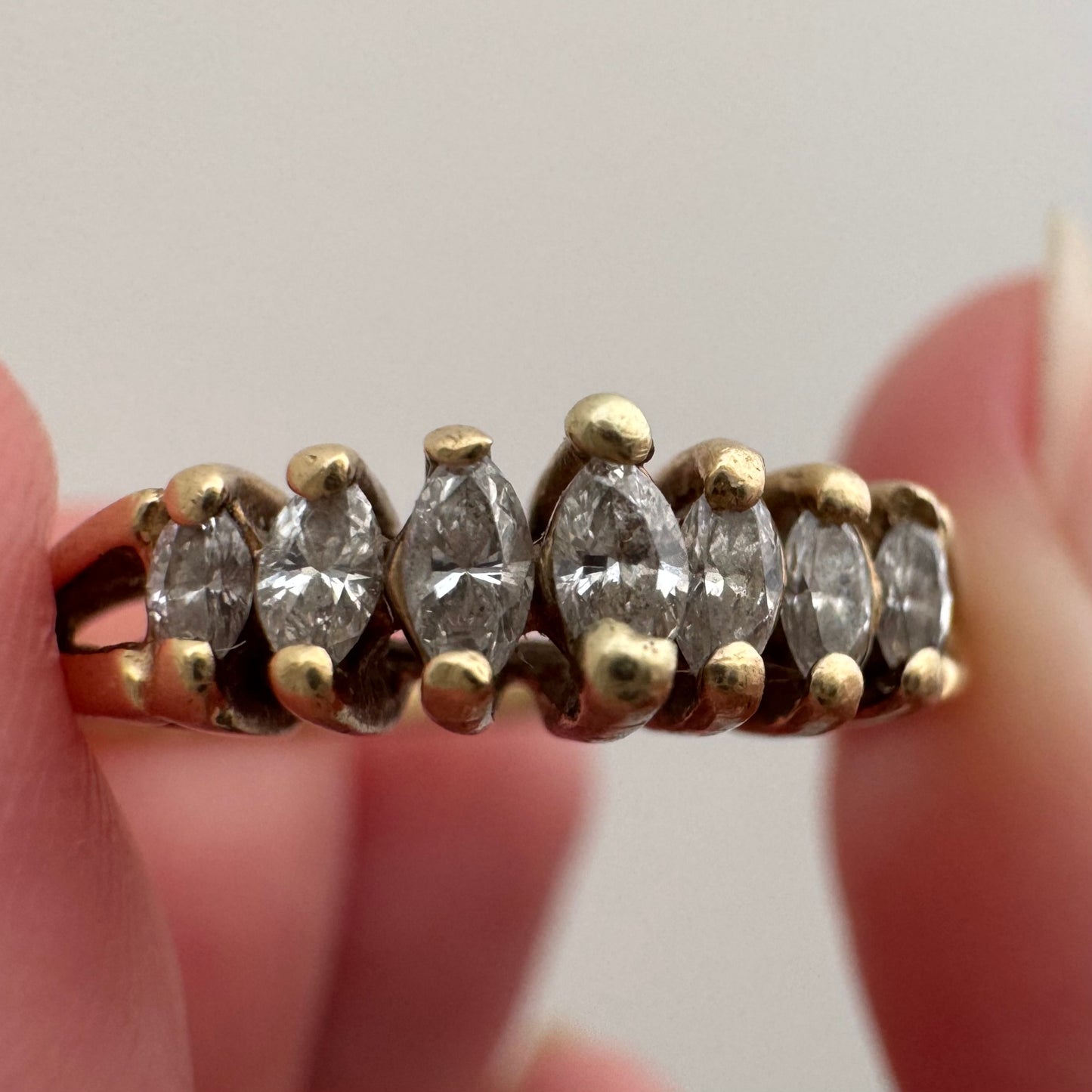 V I N T A G E // marquis arch / 14k and marquis diamond seven stone stackable ring / size 6.25+