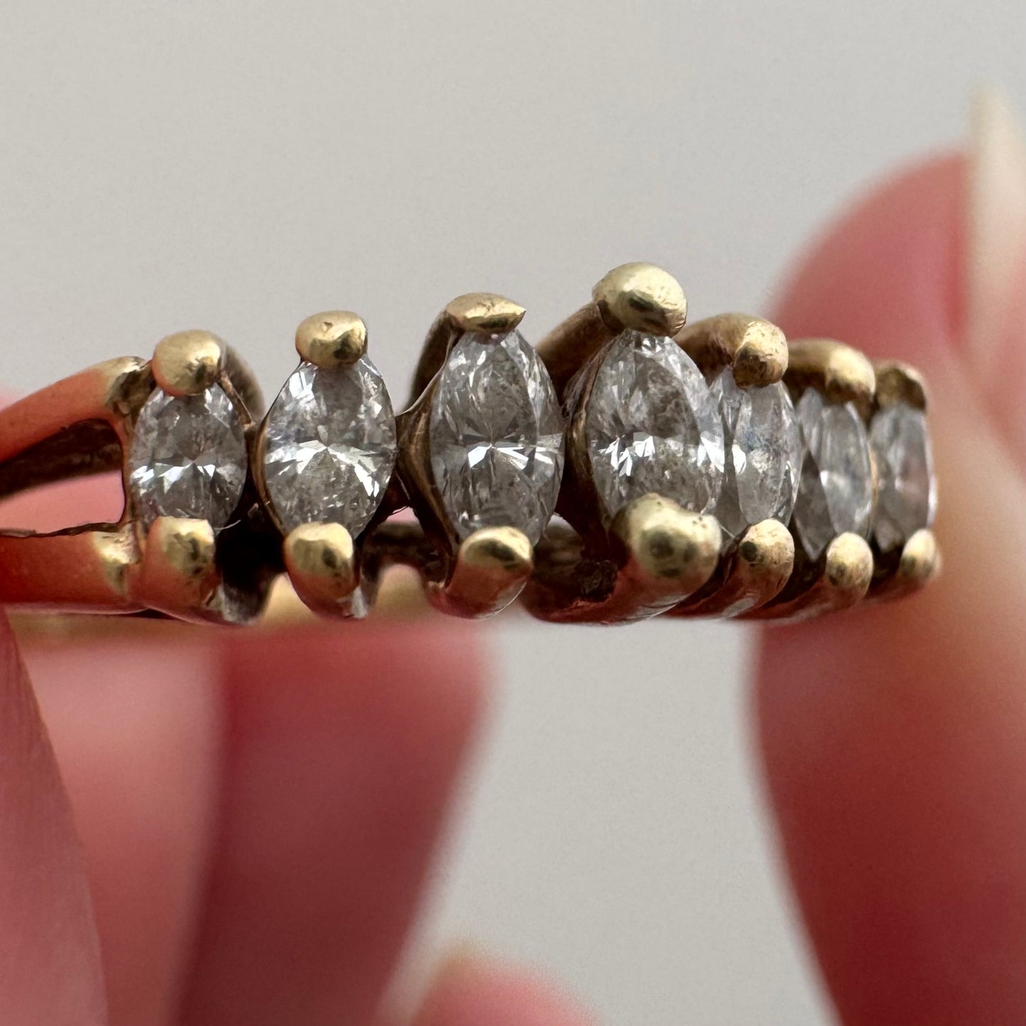 V I N T A G E // marquis arch / 14k and marquis diamond seven stone stackable ring / size 6.25+