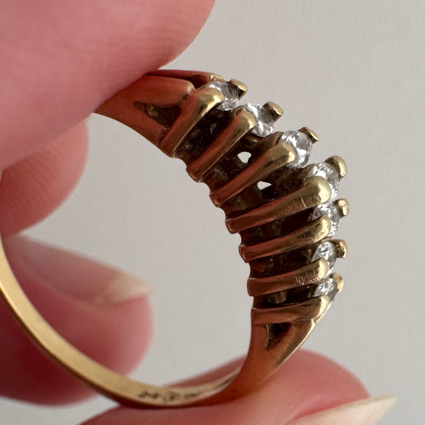 V I N T A G E // marquis arch / 14k and marquis diamond seven stone stackable ring / size 6.25+