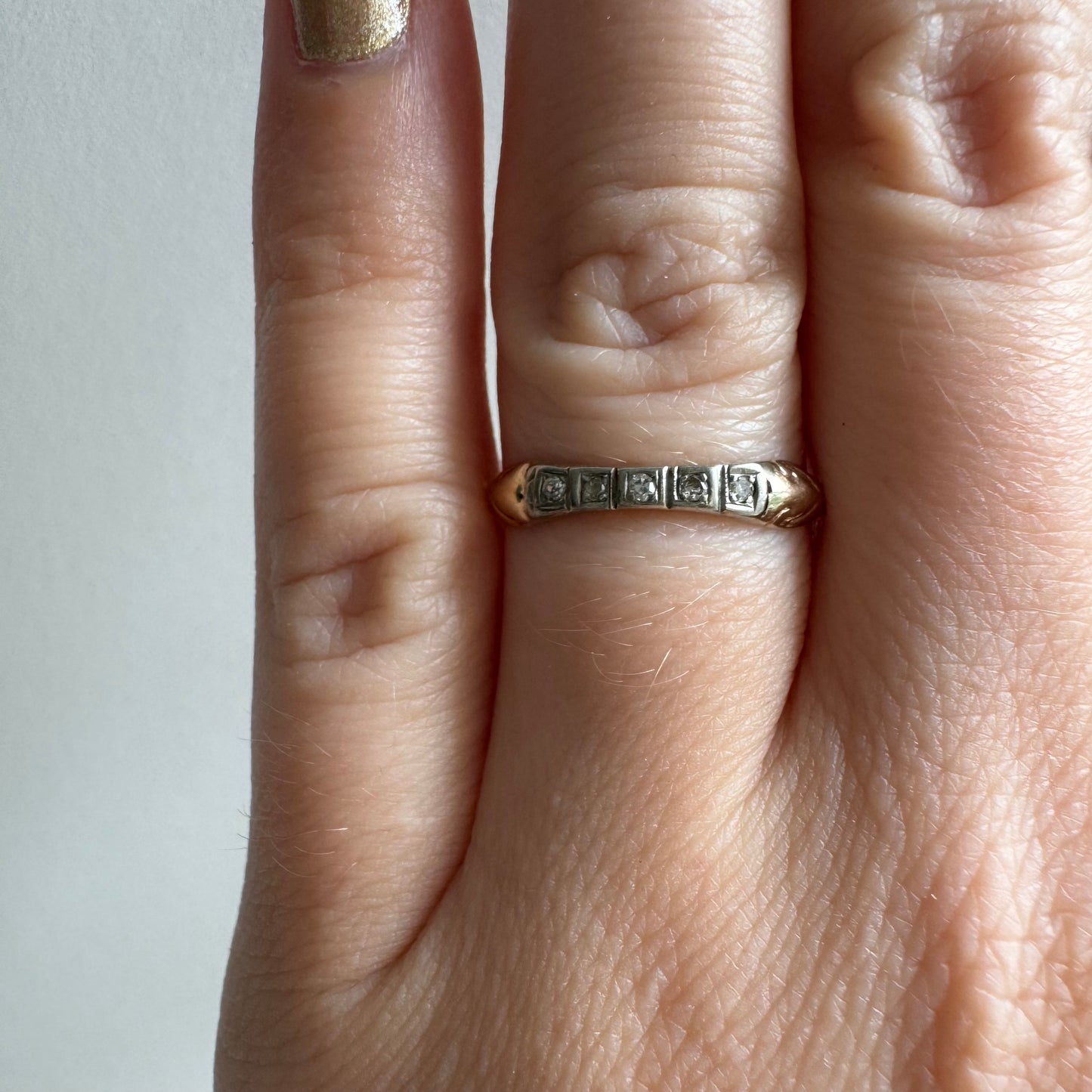 V I N T A G E // curved helper / 10k and diamond 1930s half eternity band / size 5.5