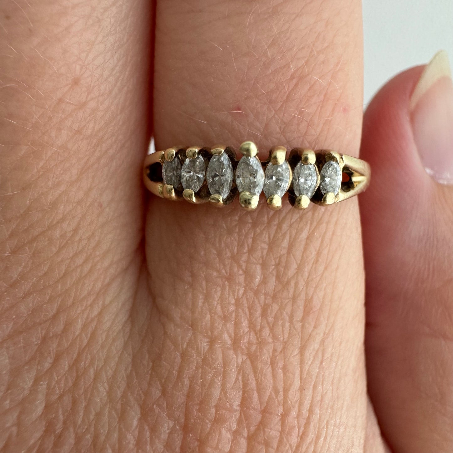 V I N T A G E // marquis arch / 14k and marquis diamond seven stone stackable ring / size 6.25+