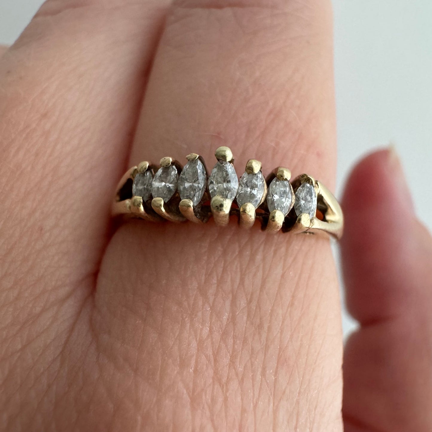 V I N T A G E // marquis arch / 14k and marquis diamond seven stone stackable ring / size 6.25+