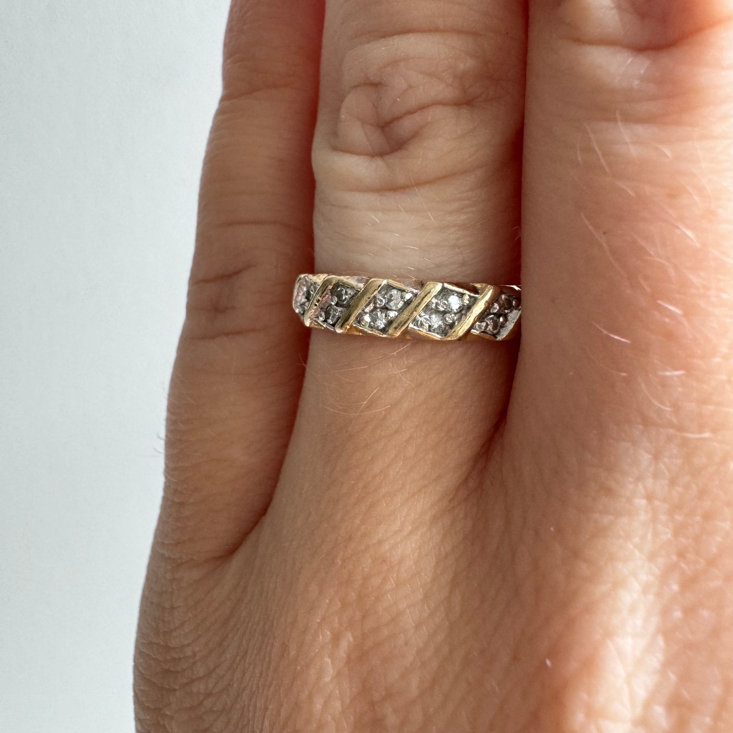 V I N T A G E // geometric perspectives / 14k and diamond half eternity band / size 5.75